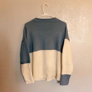 Blue and white color block sweater